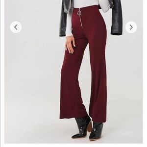 Flared High waist stretchy pull ring zipper pant